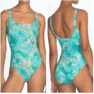 New With Tags Johnny Was Calme Turquoise Tie Dye One Piece Tank Swimsuit